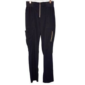 JAANU Size S Black Cargo Pants Zip Fly Elastic Waist Pockets